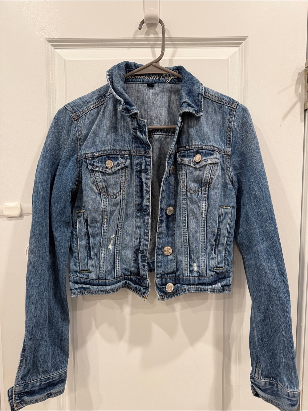 American Eagle Outfitters Distressed Light Blue Denim Jacket